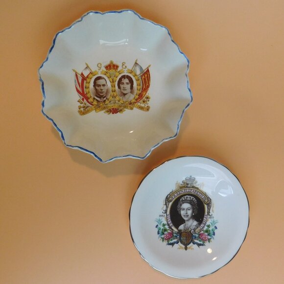 Royal Commemorative Souvenir Dish Queen Elizabeth Jubilee & King George VI Lot - Picture 1 of 5